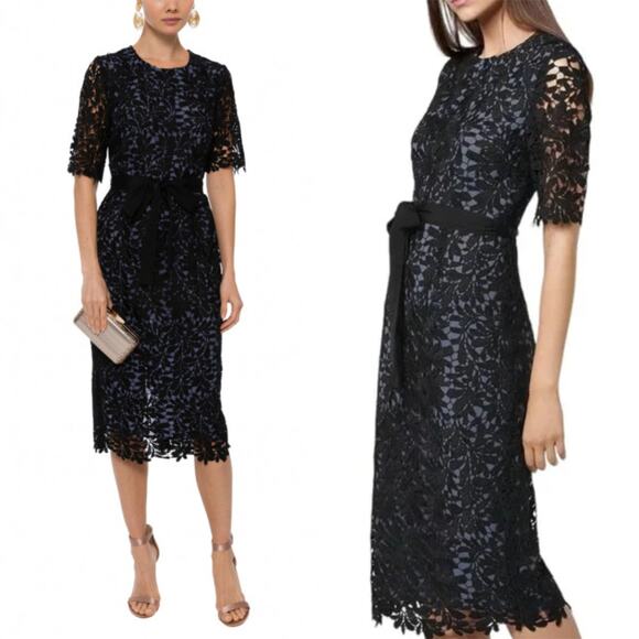 NEW LK Bennett Dr Leigh Black Blue Lace Dress Size 6 Wedding Party Holiday